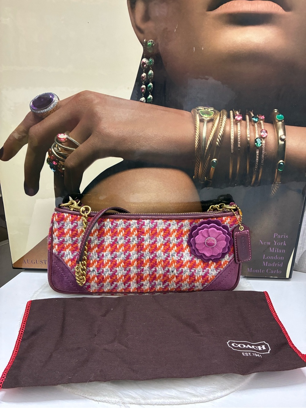 Coach Hamptons Demi Houndstooth Tweed Bag